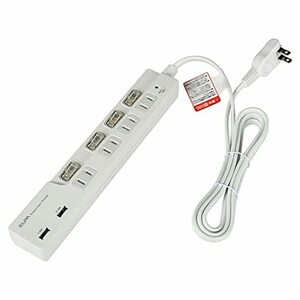 エルパ (ELPA) スイッチ付タップUSB 電源タップ 延長コード 4個口 2m 3.4A WBS-LS42USB(W)