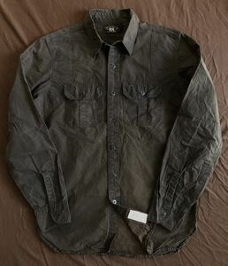 【希少】極美品 RRL OILED CLOTH SHIRT ダブルアールエル オイルクロス オイルドコットン メタルボタン バブアー ワーク シャツ 激渋 M