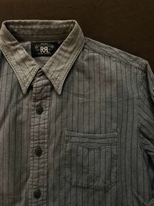 【傑作】極美品 RRL STRIPE WORK SHIRT ダブルアールエル ストライプ 杢 ワーク ヴィンテージ シャツ M