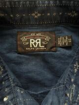 【傑作】極美品 RRL NATIVE INDIGO STRIPE SHIRT ダブルアールエル ネイティブ 総柄 インディゴ ストライプ シャツ ドレス ワーク XS_画像3