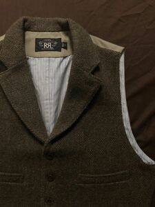 【希少】極美品 RRL LAPELED OLIVE TWEED VEST ダブルアールエル ツイード ラペル オリーブ カーキ ベスト ラルフローレン S