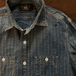 【傑作】RRL ALASKA WABASH SPORTS SHIRT ダブルアールエル ジョニーデップ着用 インディゴ ウォバッシュ ストライプ シャツ XSの画像1