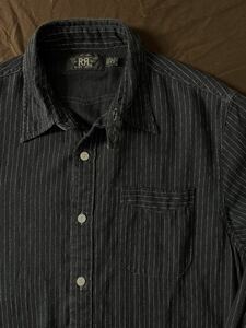 【傑作】極美品 RRL BLACK WABASH STRIPE WORK SHIRT ダブルアールエル ブラックインディゴ ウォバッシュ ストライプ シャツ M