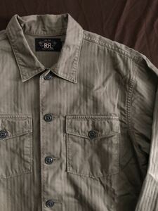 【名作】極美品 RRL HBT MILITARY SHIRT ダブルアールエル カーキ ヘリンボーン ミリタリー シャツ ジャケット ラルフローレン M