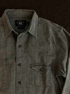 【名作】極美品 RRL WORK SHIRTS ダブルアールエル グレー メタルボタン ガチャポケ ワーク シャツ 化石 炭鉱 XS