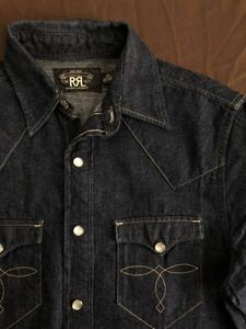 【傑作】極美品 RRL WESTERN RIGID DENIM SHIRT ダブルアールエル インディゴ リジッド デニム コンチョ ウエスタンシャツ デニムシャツ XS