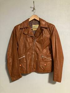 ★～70s ビンテージ Brimaco ブリマコ レザー ライダースジャケット 14 カナダ製 LIGHTNINGZIP キャメルブラウン　MADE IN CANADA