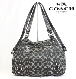 COACH コーチ COACH コーチ シグネチャー トートバッグ 2WAY ショルダートート キャンバス パテントレザー ブラック 黒 F17580 １円