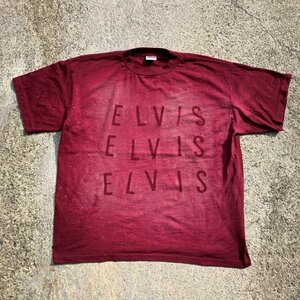 【XL/XXL】USA製 FUSION「ELVIS」ステンシル Tシャツ 赤紫■ビンテージ オールド アメリカ古着 エルヴィス ロカビリー
