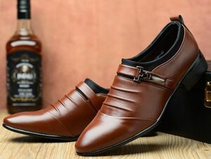 靴 bs2 茶 【25.5cm】メンズ ビジネスシューズ メンズシューズ 合成革靴 無地 シンプル 通勤 軽量 靴 ブラウン