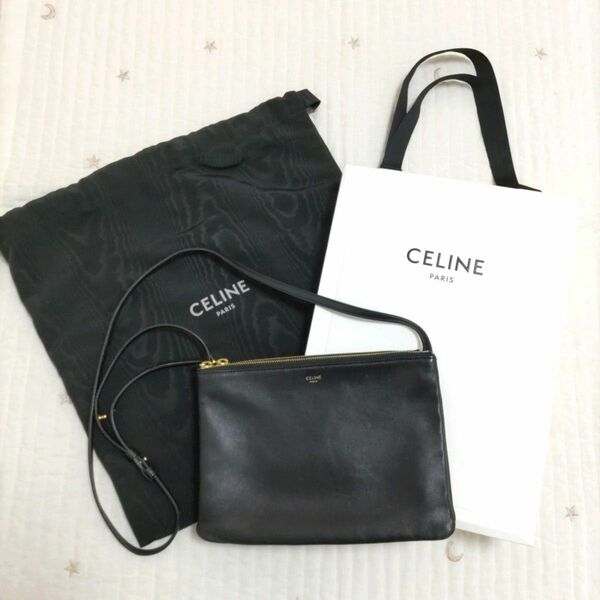 【現行新ロゴ】CELINE　セリーヌ　トリオショルダーバック　ブラック　保存袋 黒