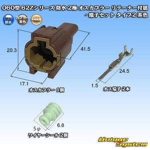 矢崎総業 060型 62Zシリーズ 防水 2極 オスカプラー リテーナー付属・端子セット タイプ2 茶色