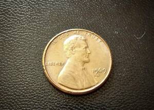 アメリカ合衆国　1セントコイン　1969年　D刻印　　送料無料です。（7332）リンカーン　USA貨幣　お金 貨幣　硬貨　ペニー　　