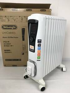 即決 美品 Delonghi デロンギ オイルヒーター RHJ65L0915 動作品 暖房器具 10~13畳用 幅広X字型フィン ピュアホワイト×ブラック 送料無料