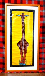 Art hand Auction Tingatinga Taille du cadre 42x82cm Cadeau africain pour ceux qui recherchent une girafe jaune, ouvrages d'art, peinture, acrylique, gouache