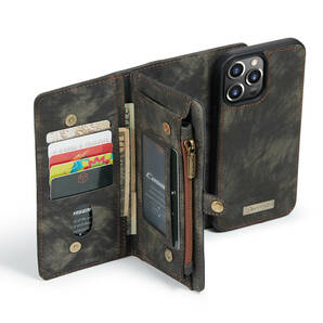 iPhone 13 pro レザーケース iPhone13 pro ケース アイフォン13 プロ カバー 手帳型 カード収納 ファスナー付き 財布型 ブラックの画像7