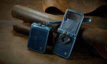 Galaxy Z Flip4 レザーケース SC-54C | SCG17 背面保護 全面保護 カメラ保護 Qi充電 ワイヤレス充電対応 ギャラクシー Z フリップ4 ブルー_画像1