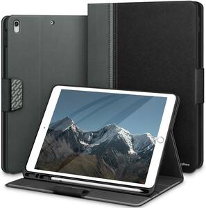KingBlanc iPad Air 第3世代・iPad Pro 10.5 インチ ケース 2019/2017モデル対応　高級PUレザー製ペンホルダー付き カバー, ブラック