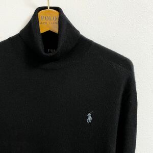 美品【POLO RALPH LAUREN】メリノウール タートルネック セーター【ポロ ラルフローレン】ブラック ニット ハイネック ローゲージRUGBY RRL