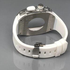 ホワイト シルバー  sh★アップルウォッチバンド ラバーベルト カバー ステンレス Apple Watch ケース 49mm ウルトラ ultra スポーツの画像4