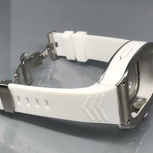 ホワイト シルバー  sh★アップルウォッチバンド ラバーベルト カバー ステンレス Apple Watch ケース 49mm ウルトラ ultra スポーツの画像5