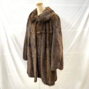 FN10577i【1000円スタート!!】PARTINA TOKYO FUR パルティーナ 毛皮 ミンク ファー セミロング コート ロングコート ブラウン 42 