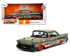 JADA TOYS 1/24 Chevrolet Belair 1957 Army зеленый камуфляж -juChevrolet Bel Air миникар 