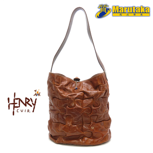  free shipping Anne leak i-ru puzzle bucket type one shoulder bag Brown patchwork leather .... excellent article pawnshop 23k436-2