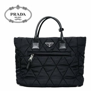 【1円/美品】プラダ PRADA ニューテスートボンバー ブリーフケース ナイロン×羊革 キルティング トート 1BG160 ブラック ネロ 三角ロゴ