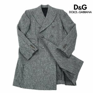 【1円/美品】ドルチェ&ガッバーナ DOLCE&GABBANA チェスターコート ダブル ロング テイラーカラー ライトツイード グレー系 50 毛 32975