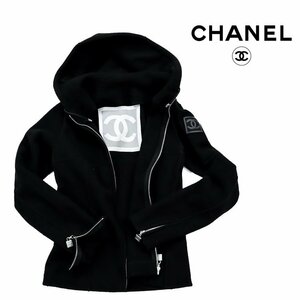 【1円/良品】シャネル CHANEL レディース スポーツライン ジップアップ パーカー フーディ ココマーク P21951V12614 03A 38 黒 毛/綿 31746