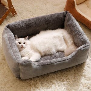 猫 犬 ベッド ペットベッド ふわふわ 暖か もこもこ ペット用品 滑り止め クッションマット 柔らかい　耐噛み　秋冬　グレー M サイズ