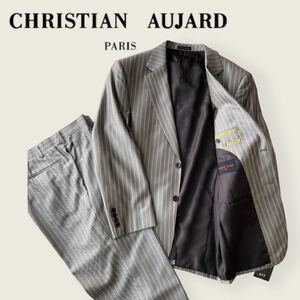 1円~!CHRISTIAN AUJARD★クリスチャンオジャール★スーツセットアップ★テーラードジャケット★総裏★ストライプ★ウール★シルク★グレー 