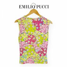 ★90sヴィンテージ★ EMILIO PUCCI エミリオ・プッチ ピンク×グリーン ノースリーブ カットソー Sサイズ イタリア製 クリーニング済み_画像3