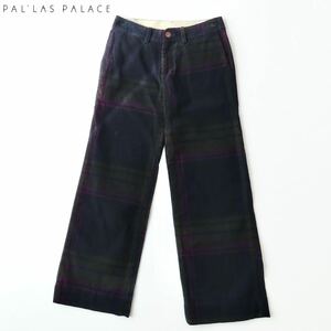 Pal'las Palace パラスパレス コットンコーデュロイチェックパンツ 2 M ネイビー系チェック ストレートパンツ ジッパーフライ スラックス