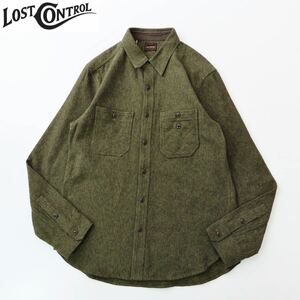 試着のみ LOST CONTROL Flannel Work Shirt ロストコントロール メランジカラーコットンフランネルワークシャツ 3 オリーブ 元Celt&Cobra