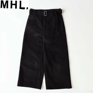 21AW MHL. HEAVY MOLESKIN 1 S ブラック 黒 ベルト付きワイドパンツ ワークパンツ モールスキン コットン アンクル丈 マーガレットハウエル