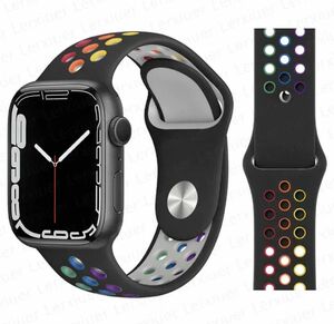 Apple Watch スポーツ バンド 42/44mm ブラック/レインボー