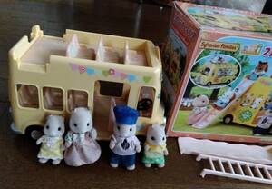 ２階だてようちえんバス+ハムスターファミリー　エポック社　Ｓylvanian Ｆamilies ［ハムスター家族とバスセット］中古 シルバニア