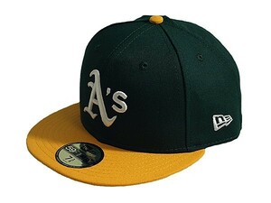 ニューエラ NEW ERA オーセンティックオンフィールドキャップ 帽子 59FIFTY オークランド アスレチックス グリーンイエロー 7 3/8サイズ