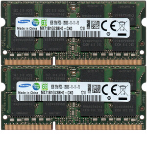 【DDR3 8GBx2枚 合計16GB ノートPC用】＜動作確認済＞SAMSUNG DDR3-1600 (PC3-12800S) M471B1G73BH0-CK0 2枚【中古】H923