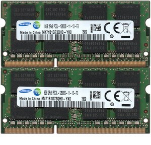 【DDR3 8GBx2枚 合計16GB ノートPC用】＜動作確認済＞SAMSUNG 低電圧 1.35V DDR3L-1600 (PC3L-12800S) M471B1G73QH0-YK0 2枚【中古】H921
