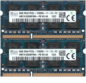 【DDR3 8GBx2枚 合計16GB ノートPC用】＜動作確認済＞SK hynix 低電圧 1.35V DDR3L-1600 (PC3L-12800S) HMT41GS6BFR8A-PB 2枚【中古】H915