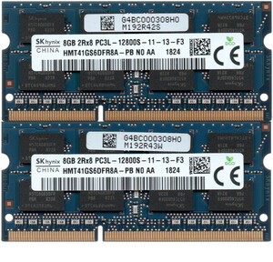 【DDR3 8GBx2枚 合計16GB ノートPC用】＜動作確認済＞SK hynix 低電圧 1.35V DDR3L-1600 (PC3L-12800S) HMT41GS6DFR8A-PB 2枚【中古】H925