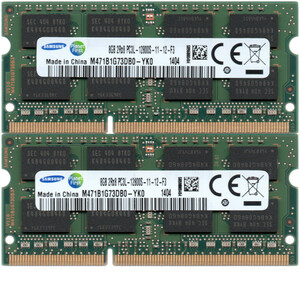 【DDR3 8GBx2枚 合計16GB ノートPC用】＜動作確認済＞SAMSUNG 低電圧 1.35V DDR3L-1600 (PC3L-12800S) M471B1G73DB0-YK0 2枚【中古】H863