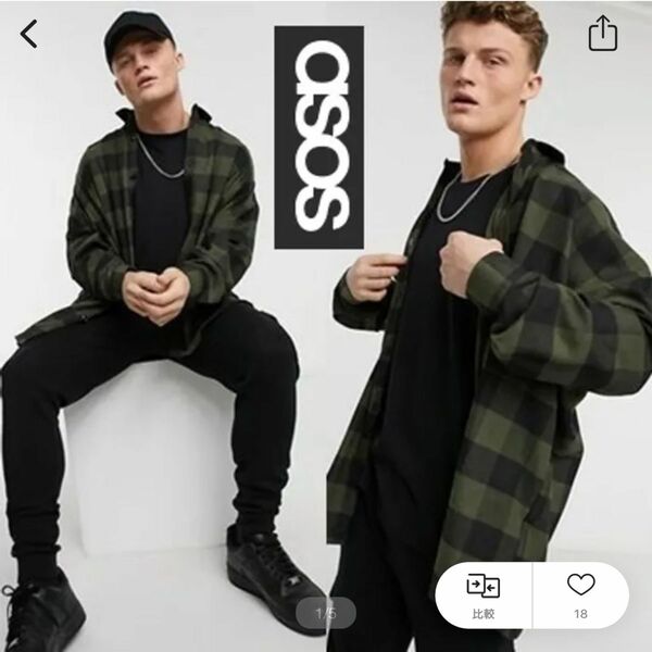 asos River Island◆長袖 バッファロー チェックシャツ カーキ