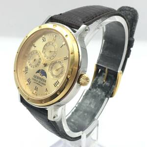 ◯B9-183 GUINNESS/ギネス WORLD RECORDS ムーンフェイズ メンズ クォーツ 腕時計 レザーベルト GS001 