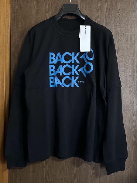 黒4新品 sacai サカイ メンズ BACK to BACK レイヤード ロング Tシャツ 長袖 22SS size 4 XL 黒 スウェット ロンT ブラック