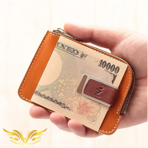  easily stylish Camel / Brown money clip change purse . card-case Tochigi leather aging one bead ten thousand times day stylish high class original leather purse 