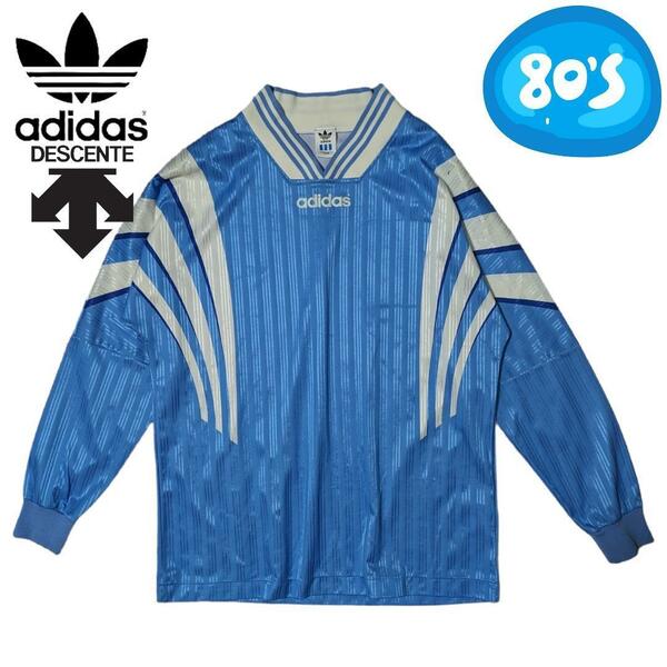 y2k 80s 90s adidas DESCENTE 長袖フットボールTシャツ スカイブルー アディダス デサント ビンテージ サッカーシャツ